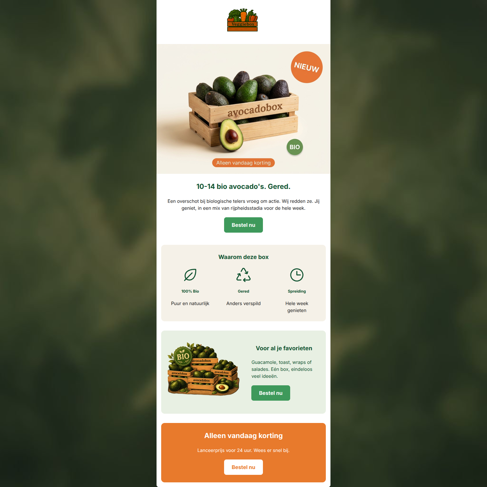 Email design: Nieuw 🥑 Bio Avocadobox — alleen vandaag korting