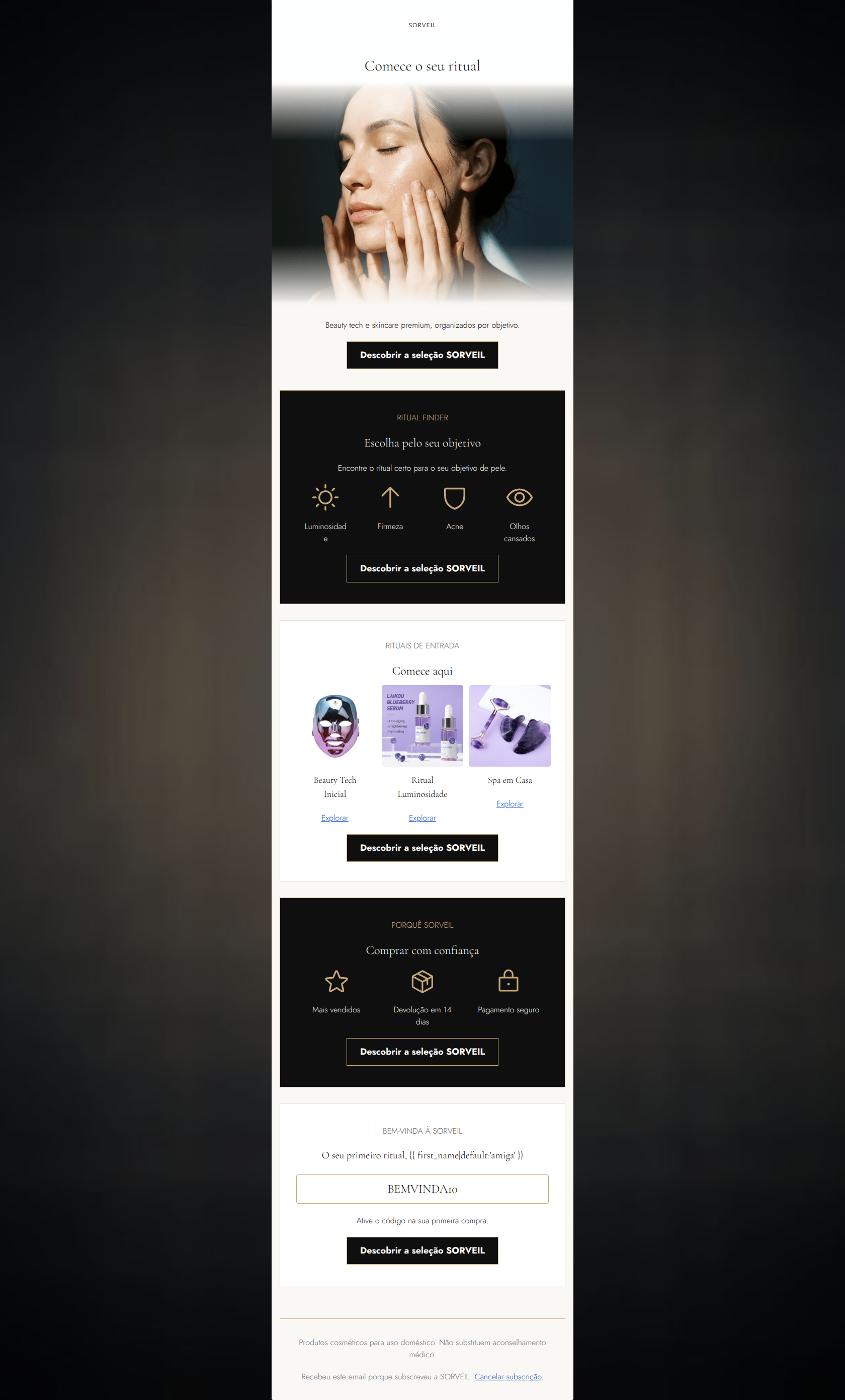 Email design: Comece o seu Ritual SORVEIL