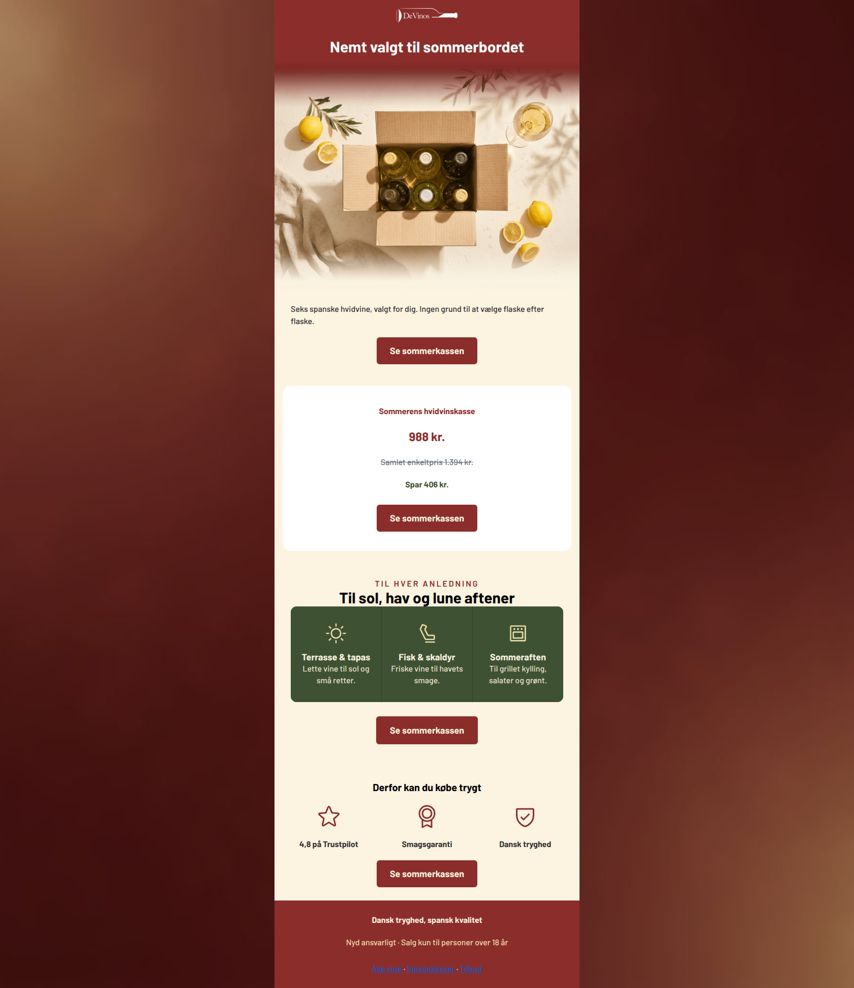 Email design: 6 spanske hvidvine, nemt valgt til sommeren
