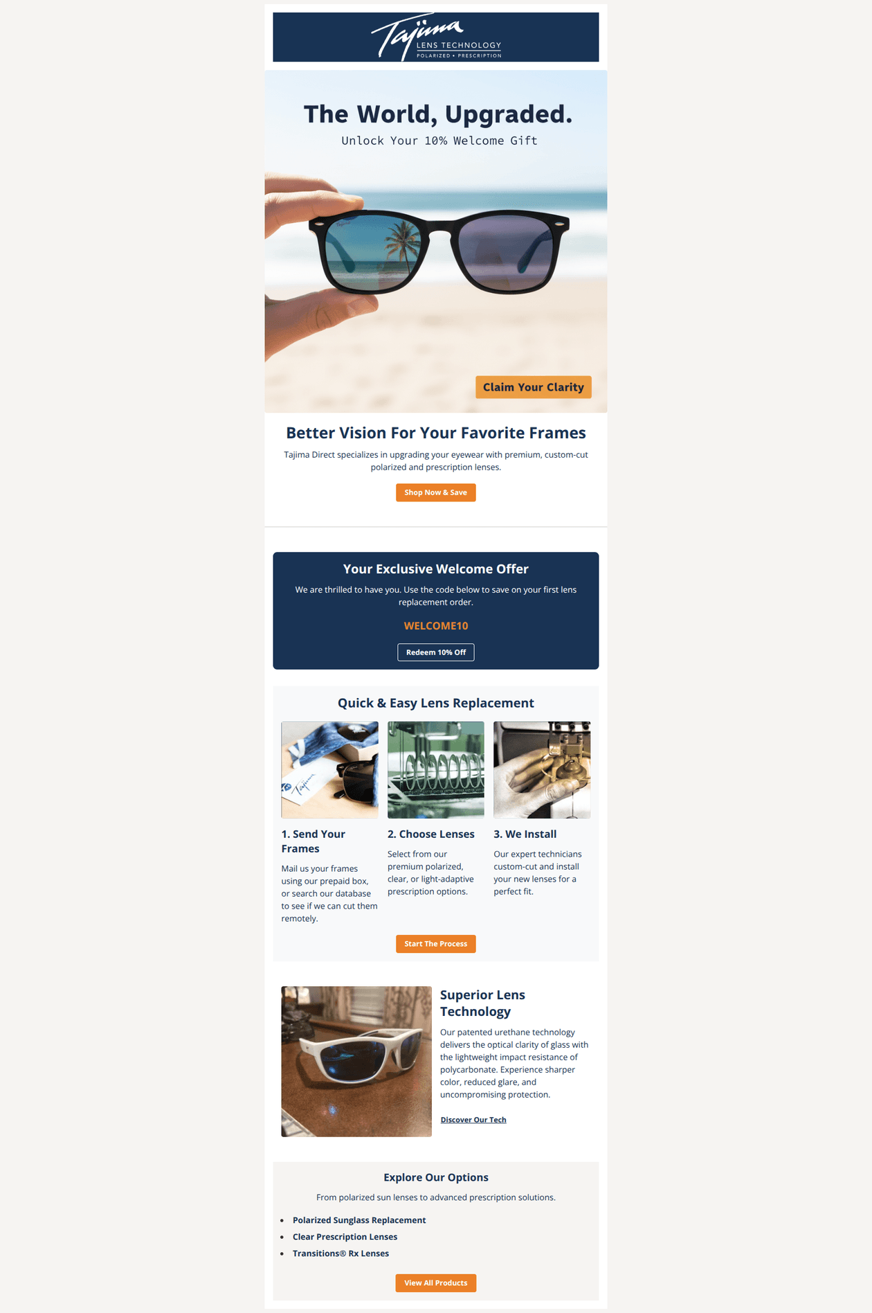 Email design: Welcome to Tajima Direct + Your 10% Off