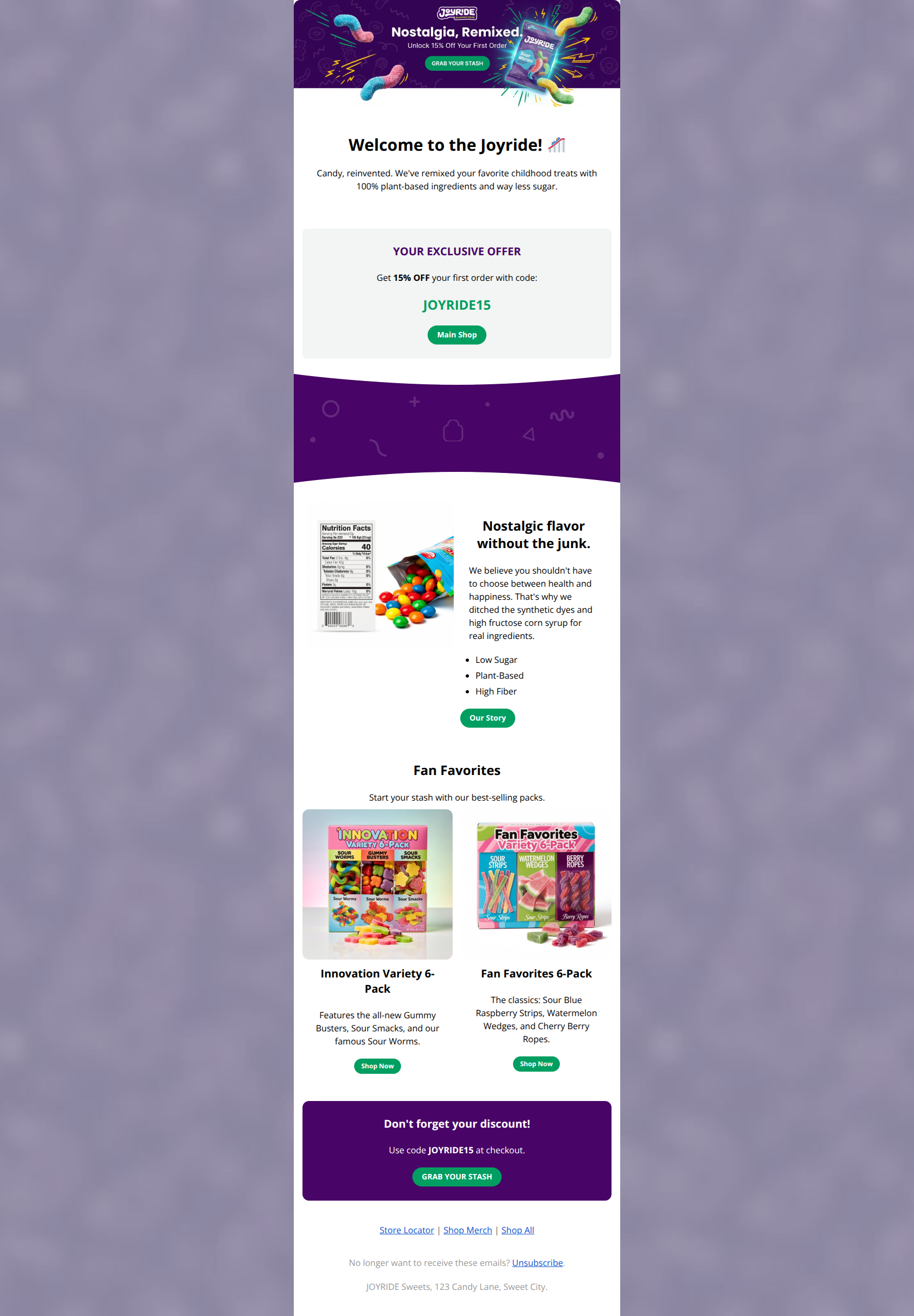 Email design: Welcome to the Joyride! 🎢 (Your 15% Off is inside