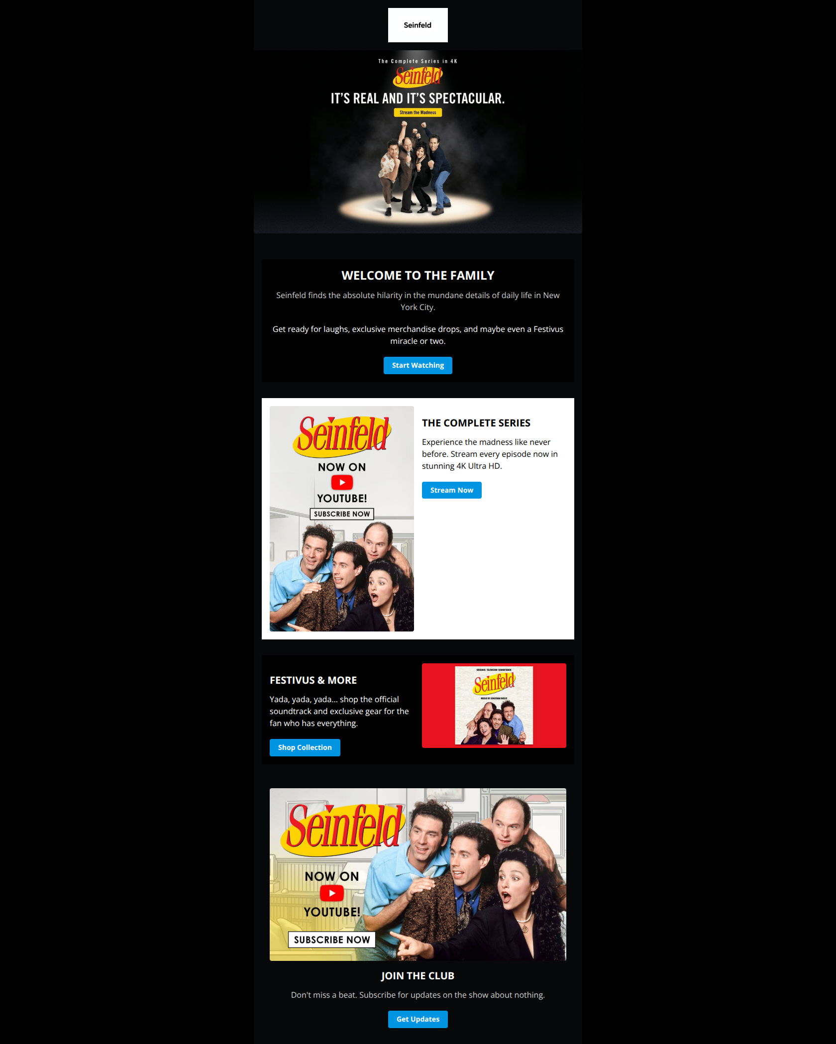 Email design: Welcome, Seinfeld Fan!