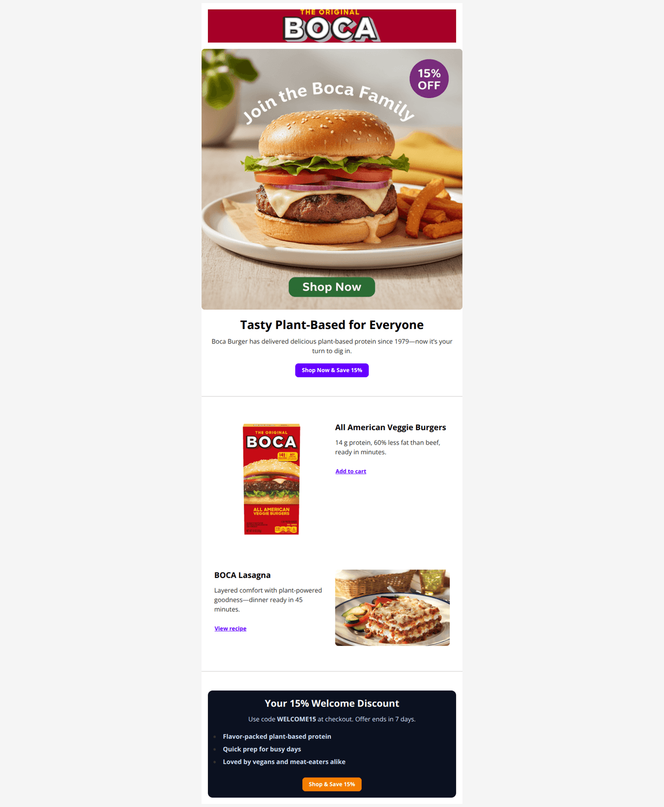 Email design: Welcome! 15% Off Your First Order