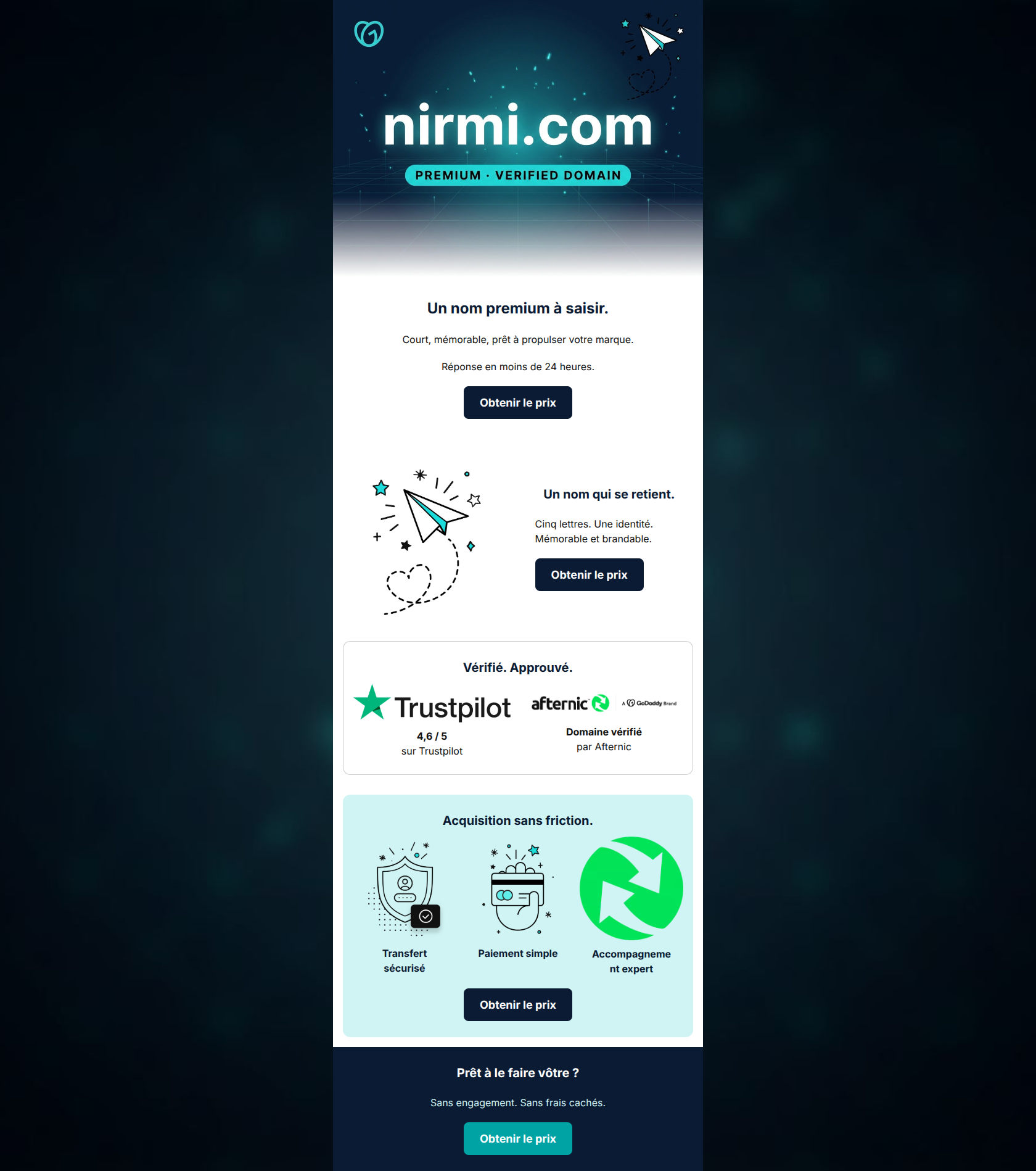 Email design: nirmi.com — un nom premium à saisir