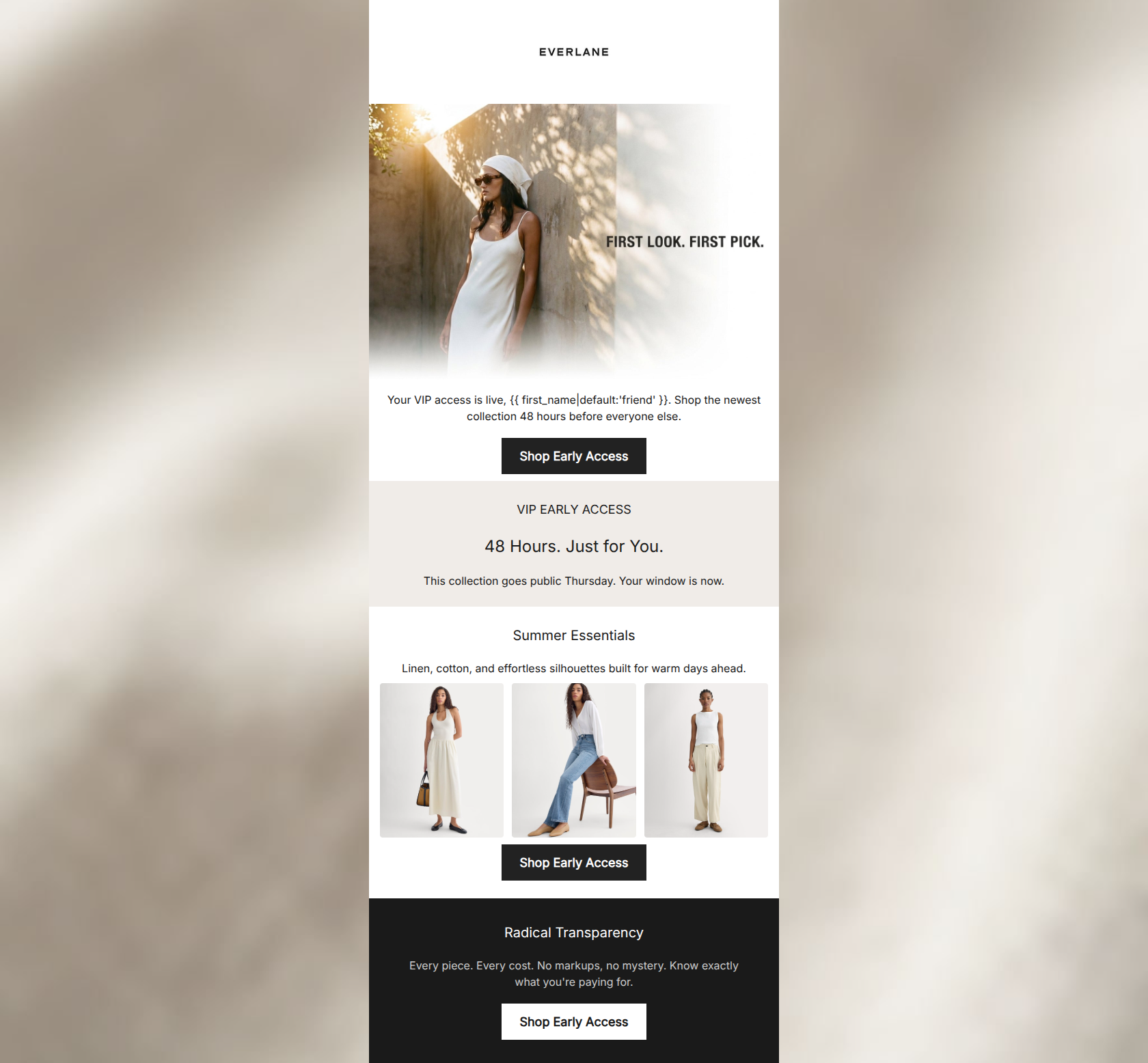 Email design: You're in. New collection, early access.