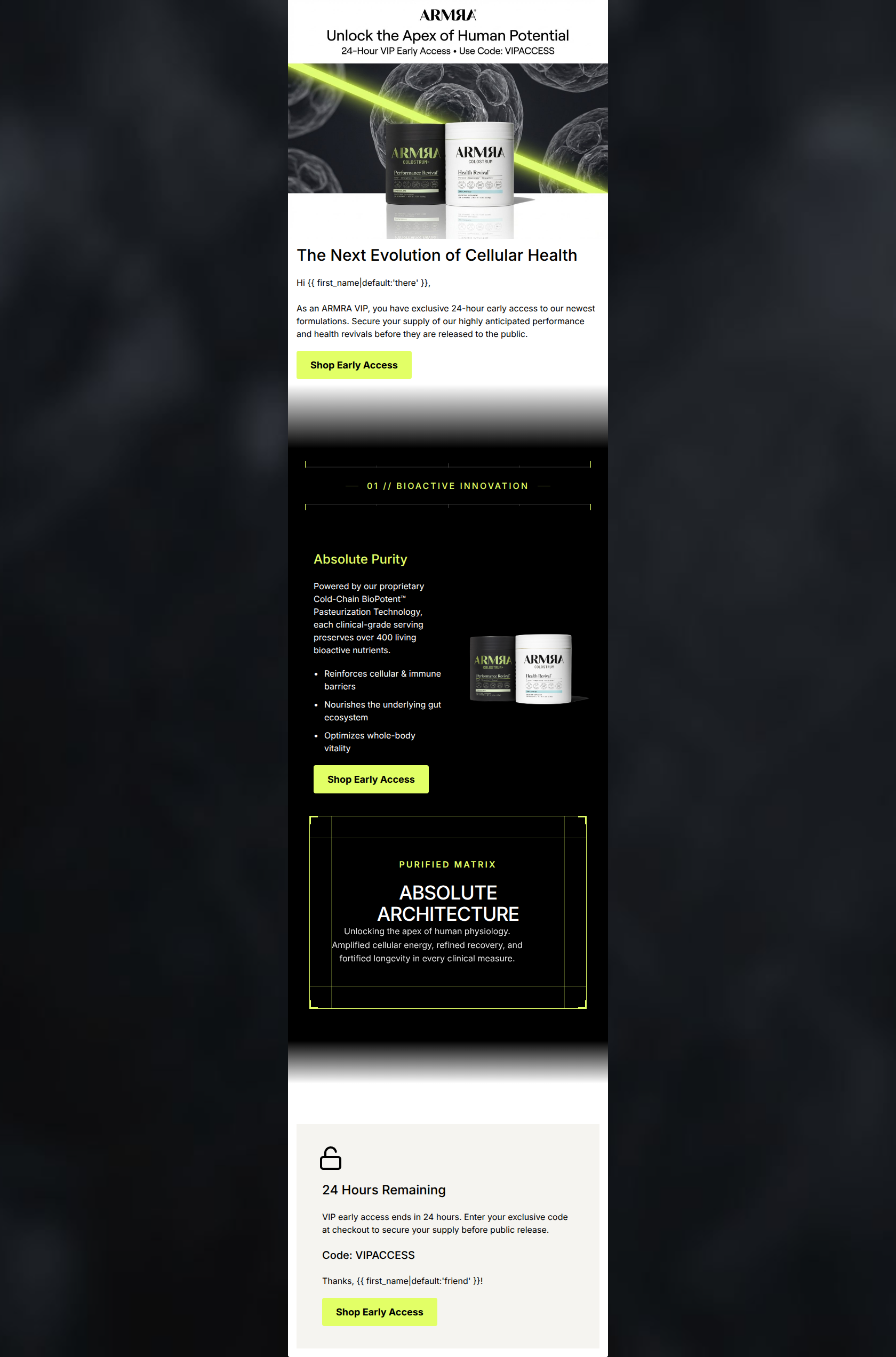 Email design: VIP Exclusive: Early Access to Newest Innovation