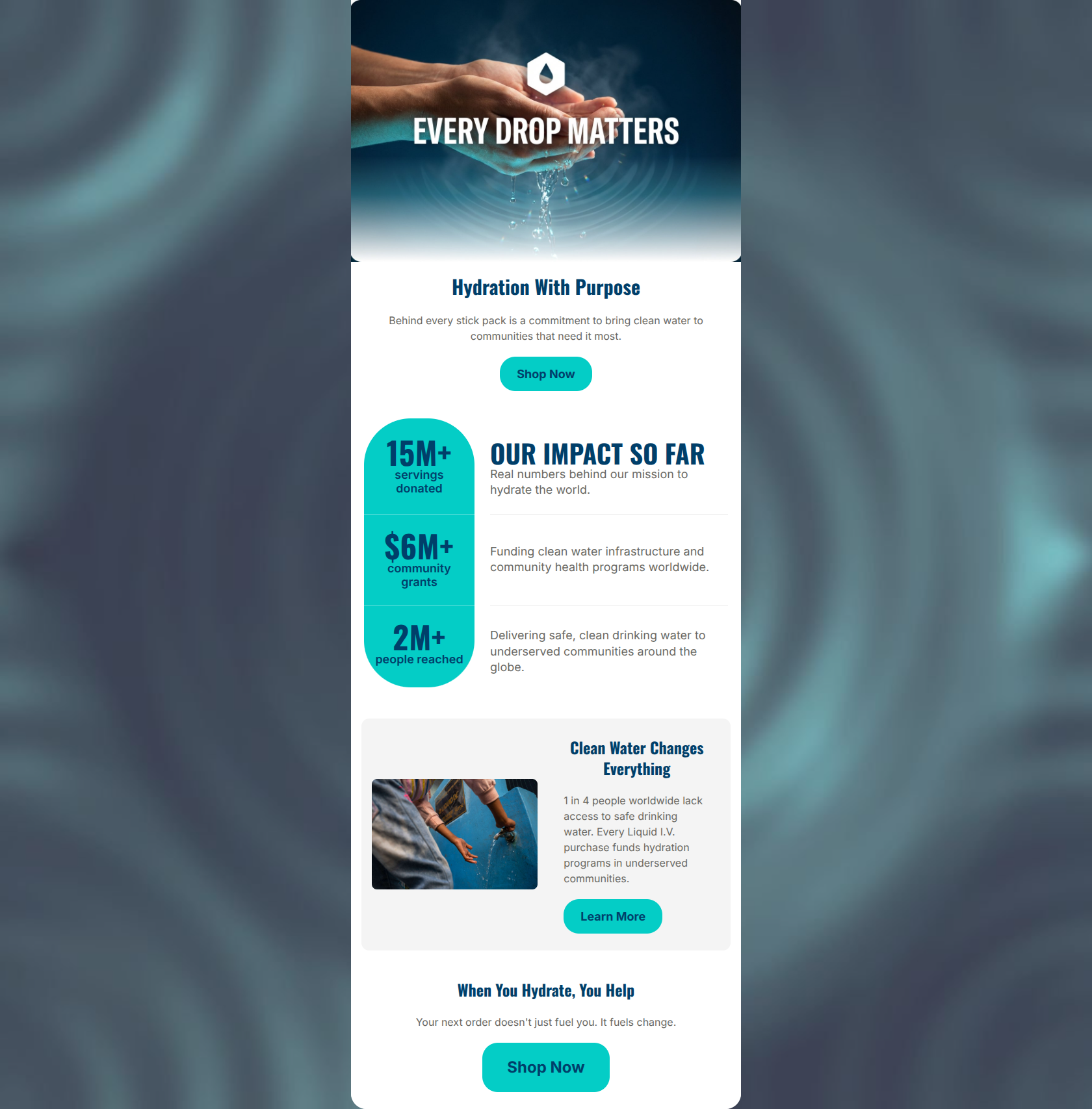 Email design: Every sip fuels a bigger mission