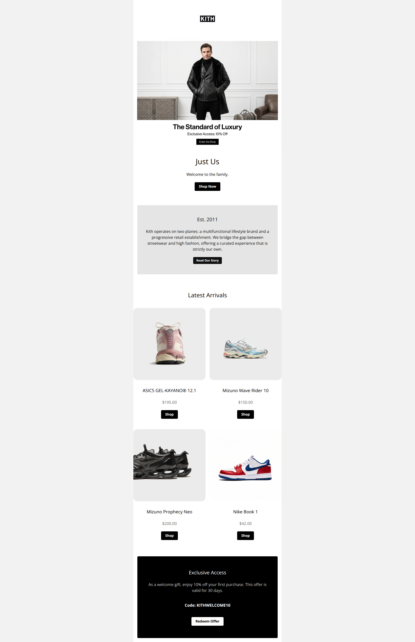 Email design: Welcome to Kith