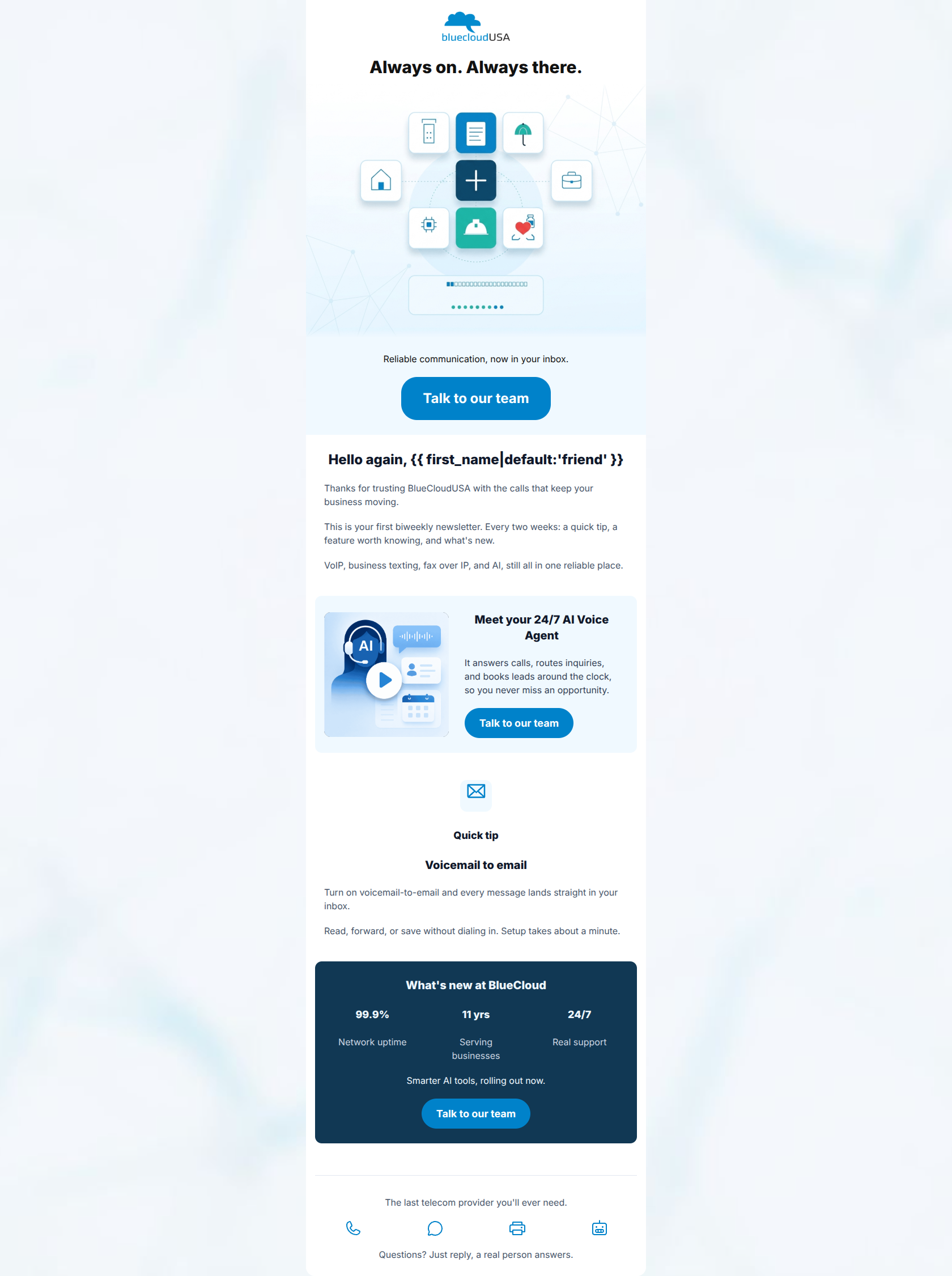 Email design: Welcome to your BlueCloudUSA newsletter