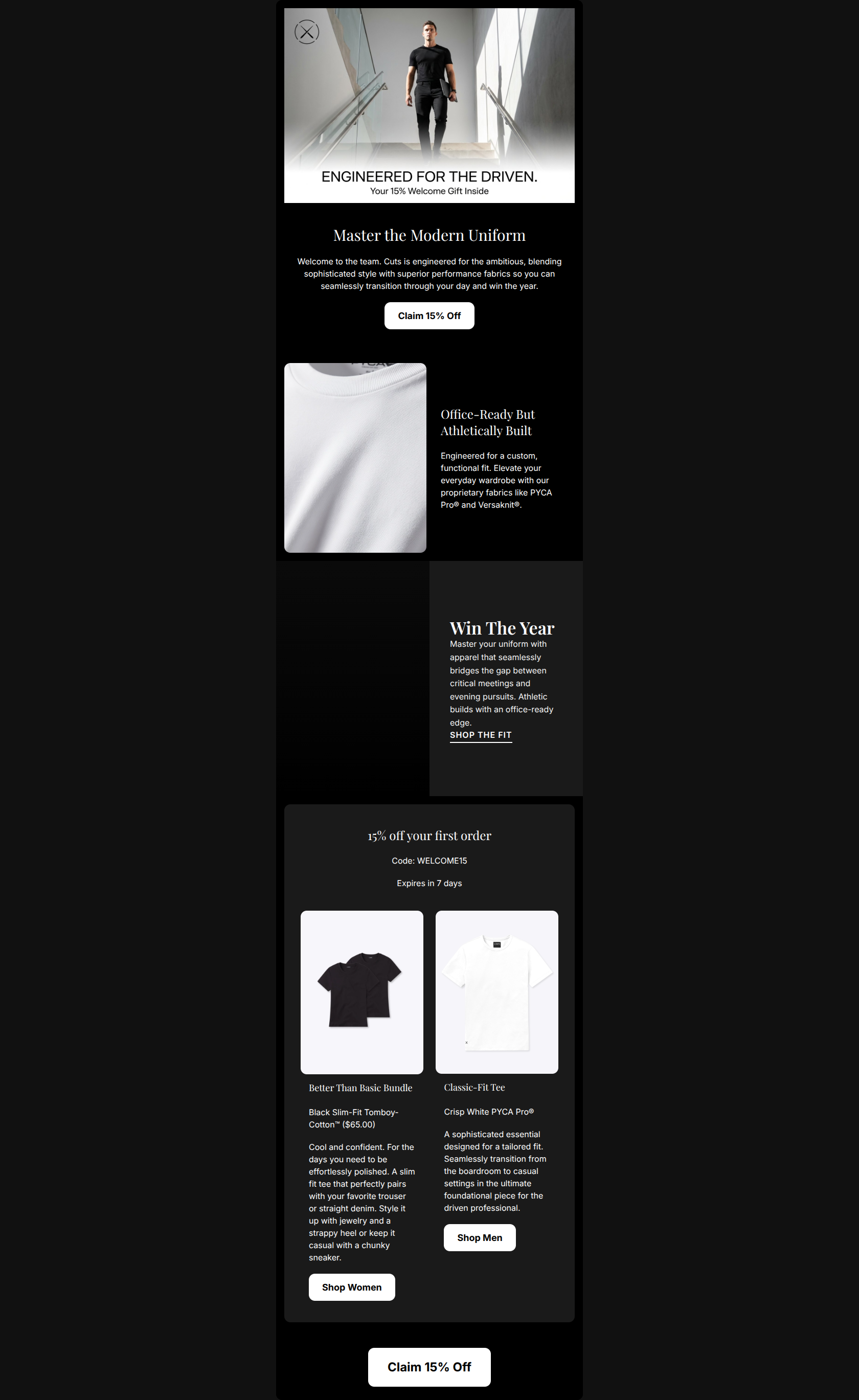 Email design: Welcome to Cuts. Your 15% gift is inside.