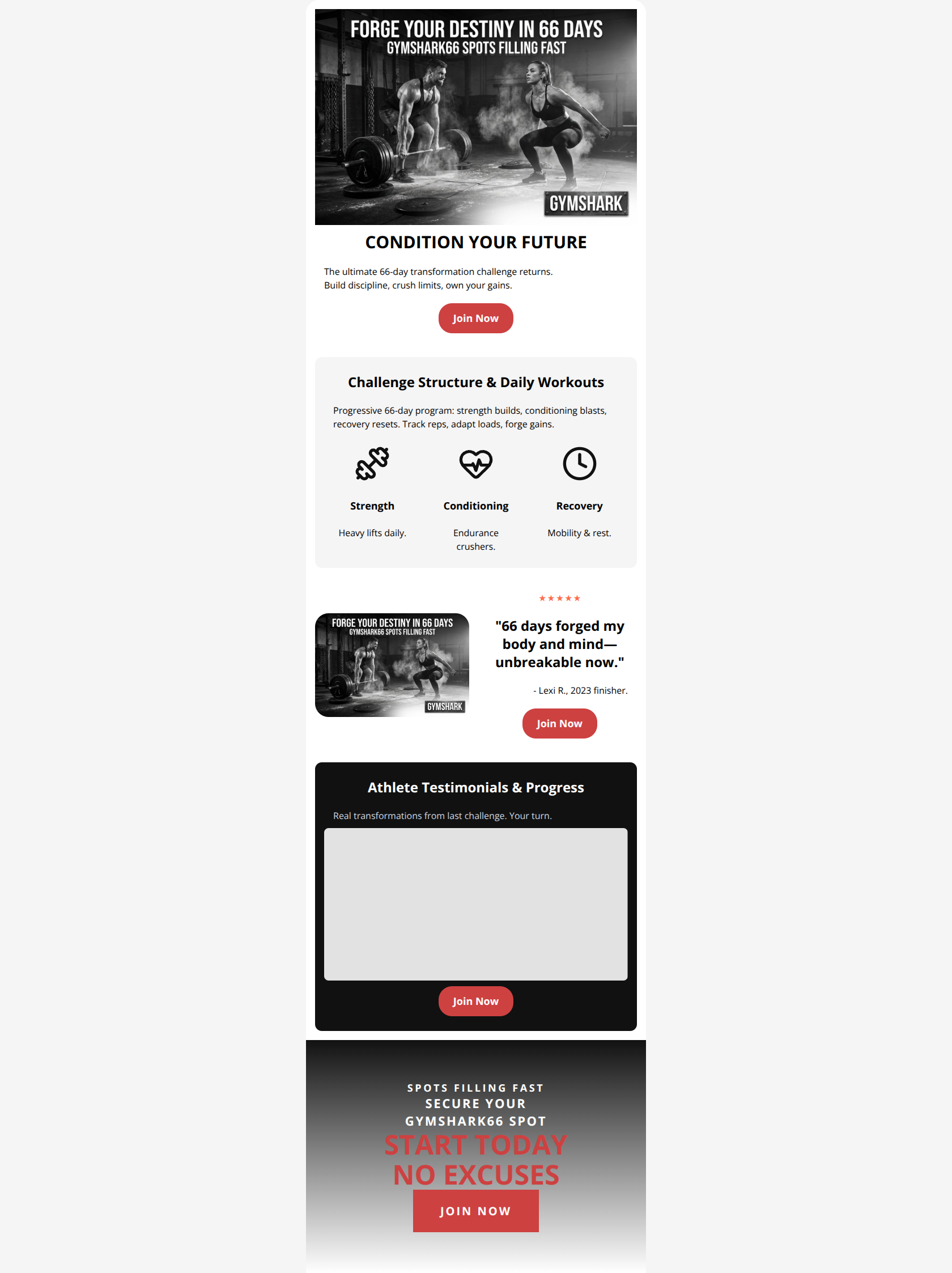 Email design: GYMSHARK66 IS BACK