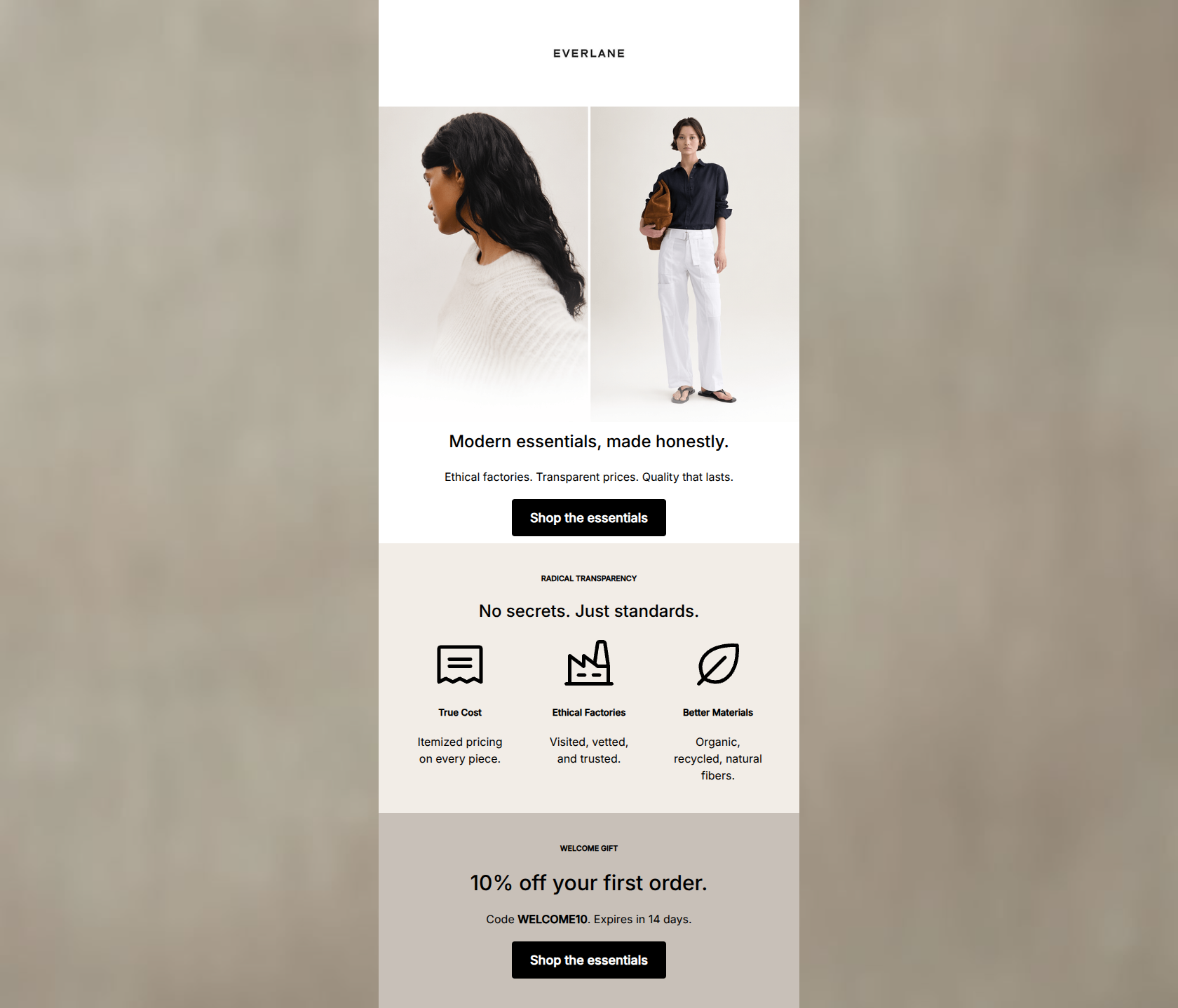 Email design: Welcome. Here's 10% off.