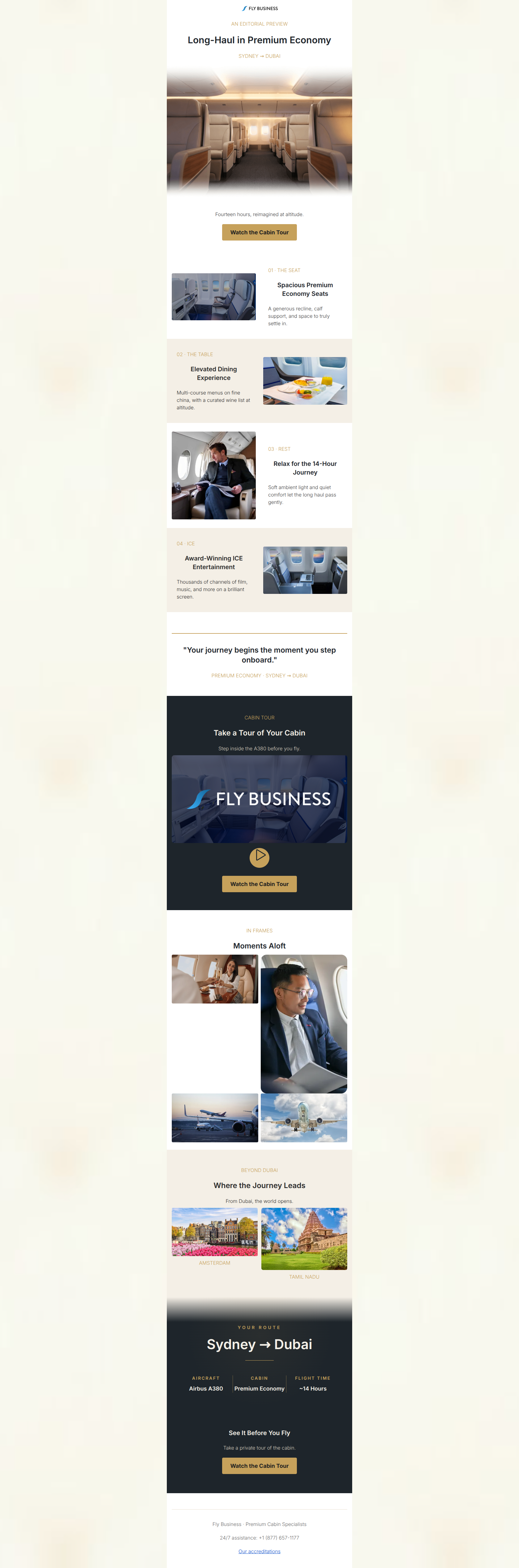Email design: Onboard the New Premium Economy: Sydney → Dubai