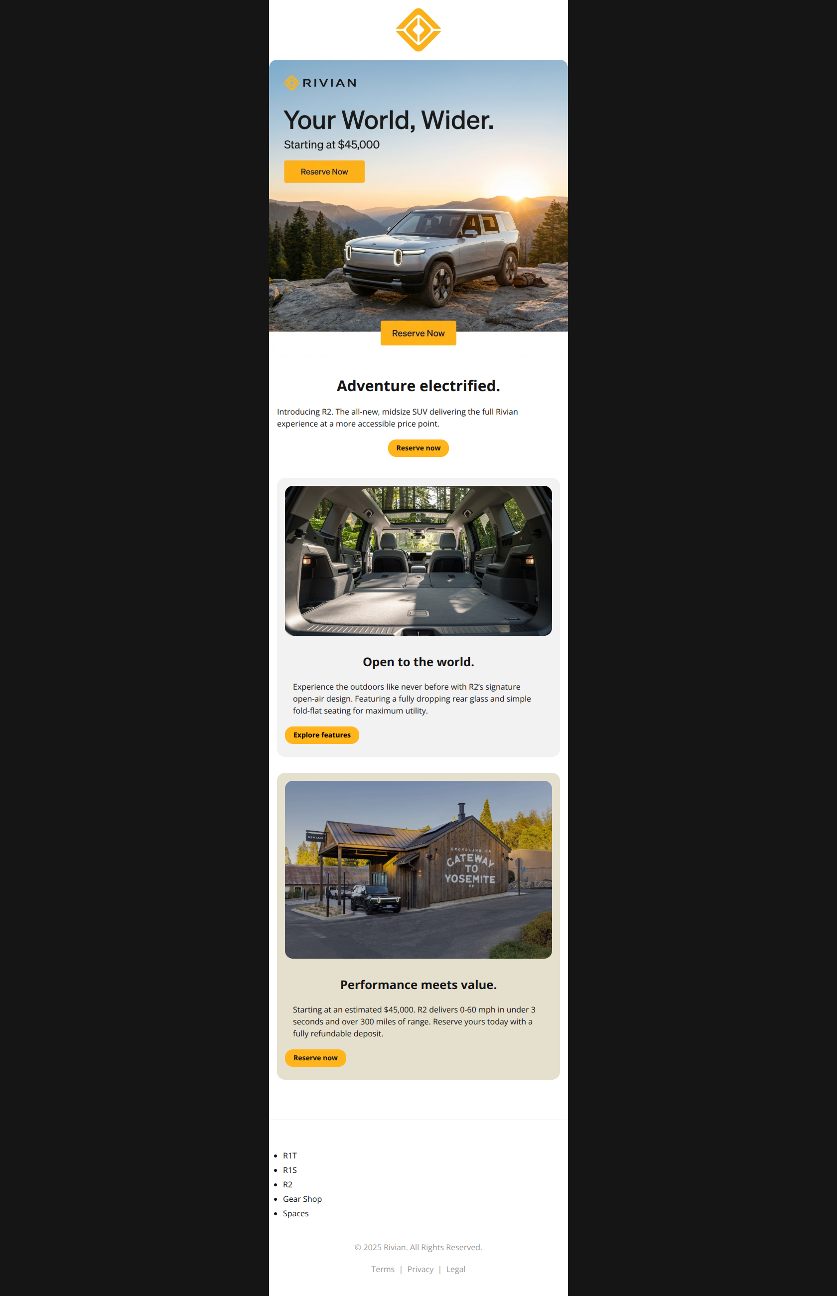 Email design: Meet R2: Adventure electrified.