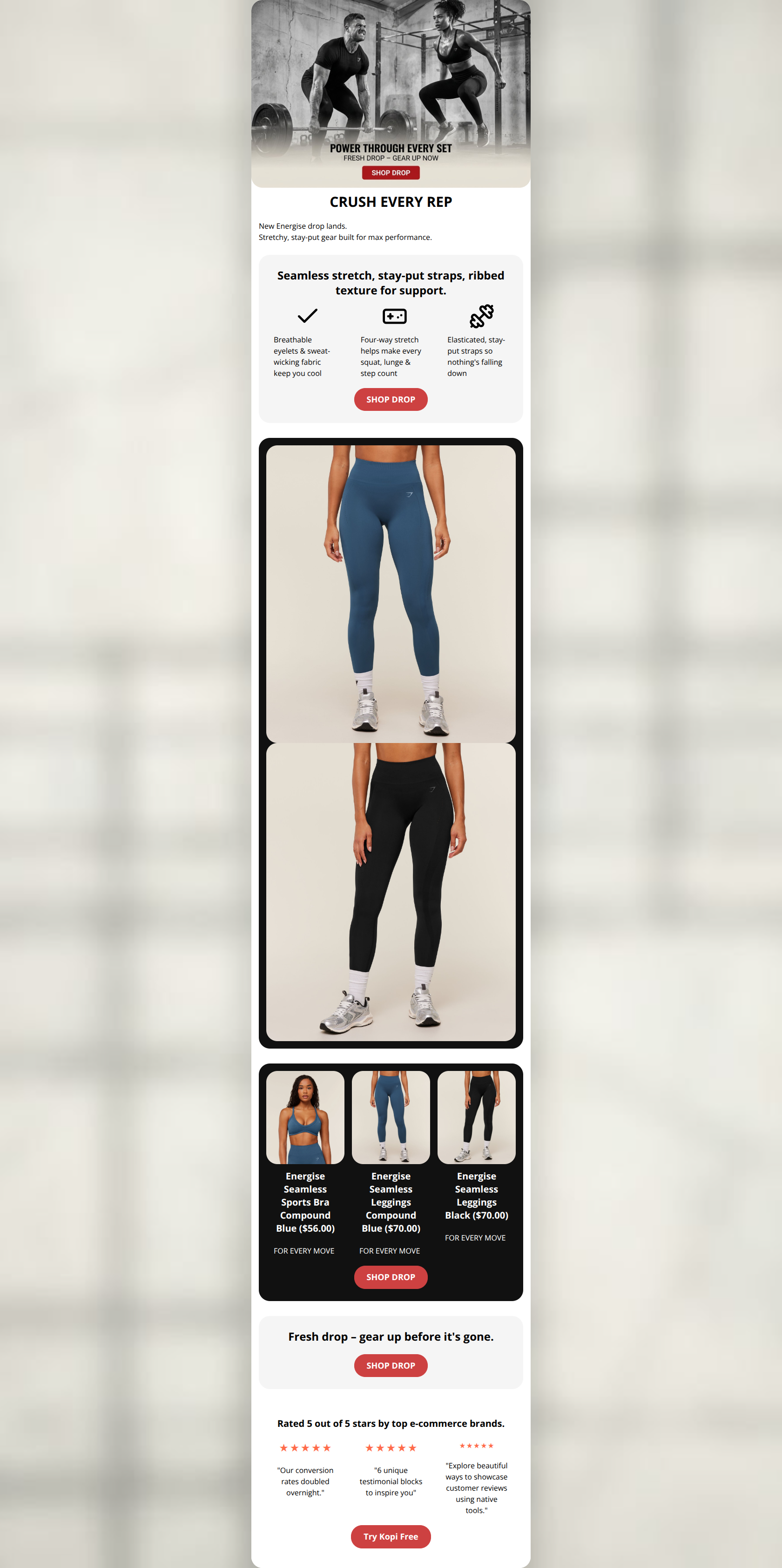 Email design: New Energise: Stay-Put Power Gear