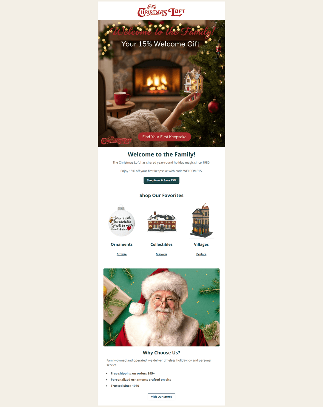Email design: Welcome to The Christmas Loft! π