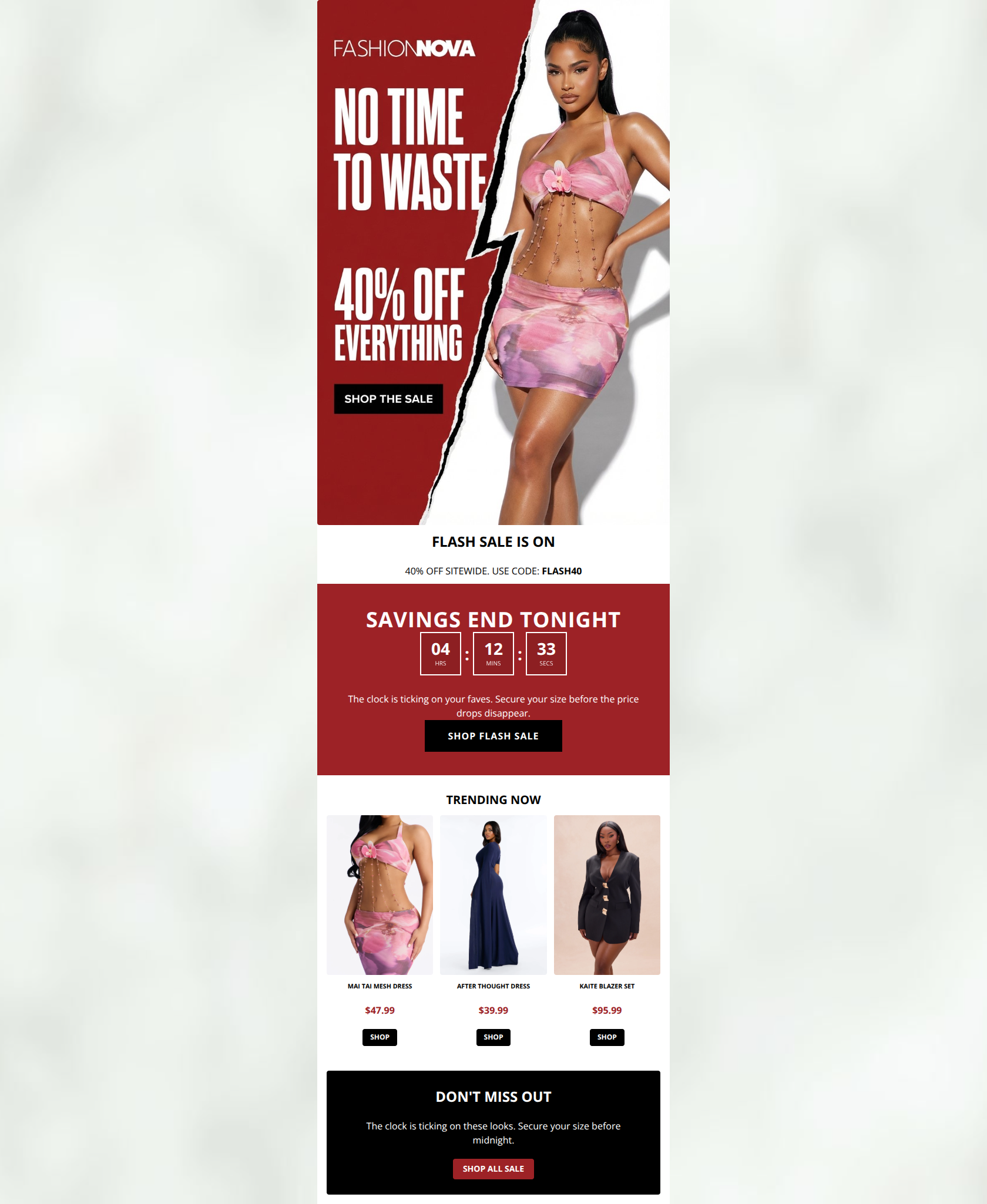 Email design: 🚨 FLASH SALE: 40% OFF EVERYTHING! 🚨