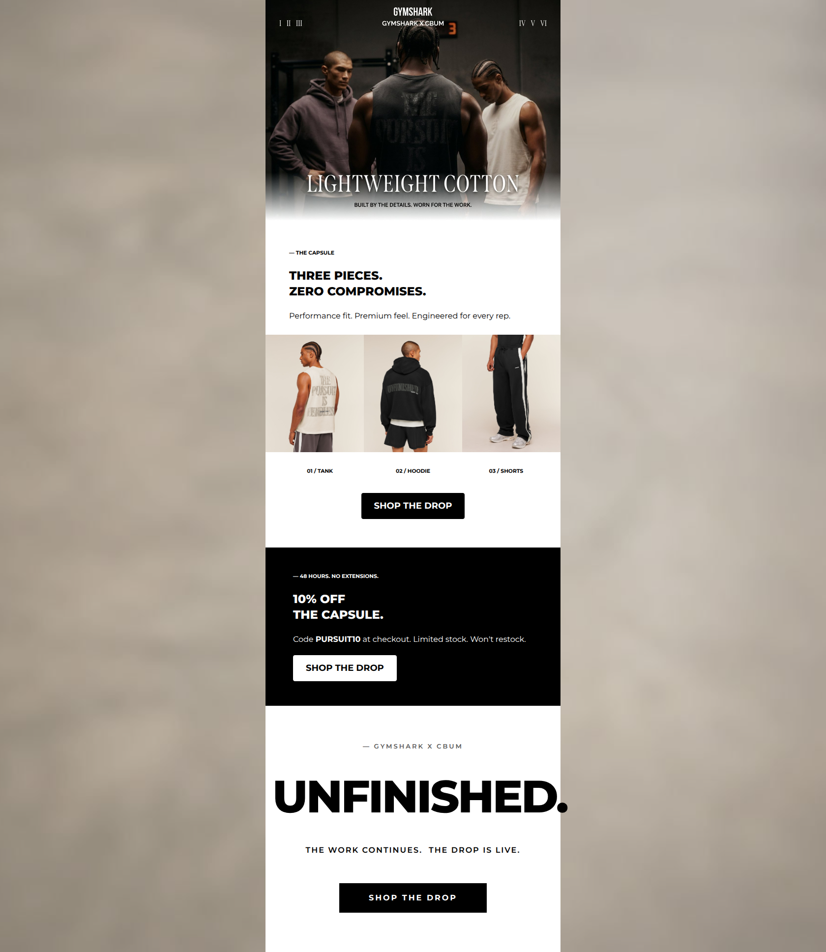 Email design: Unfinished. The drop is live.