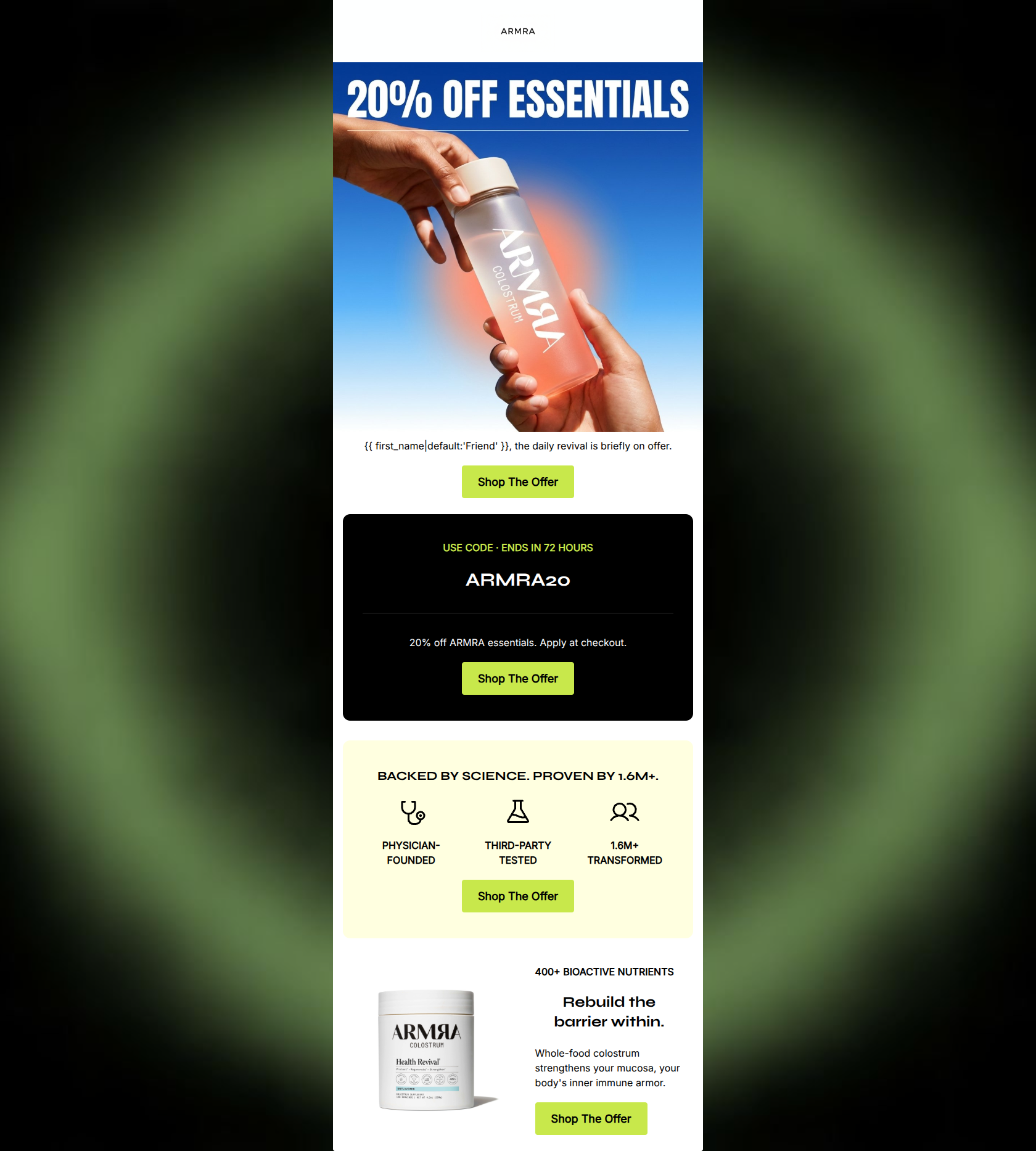 Email design: 20% off the daily revival.