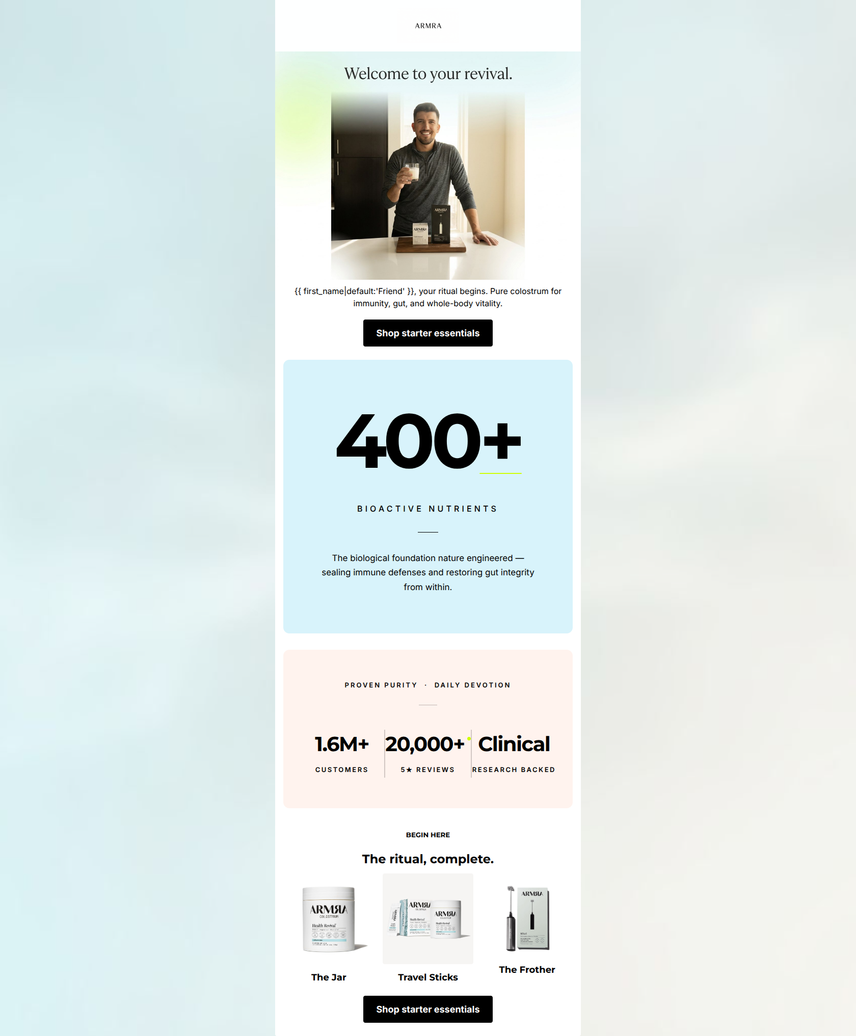 Email design: Welcome to ARMRA. Your revival begins.