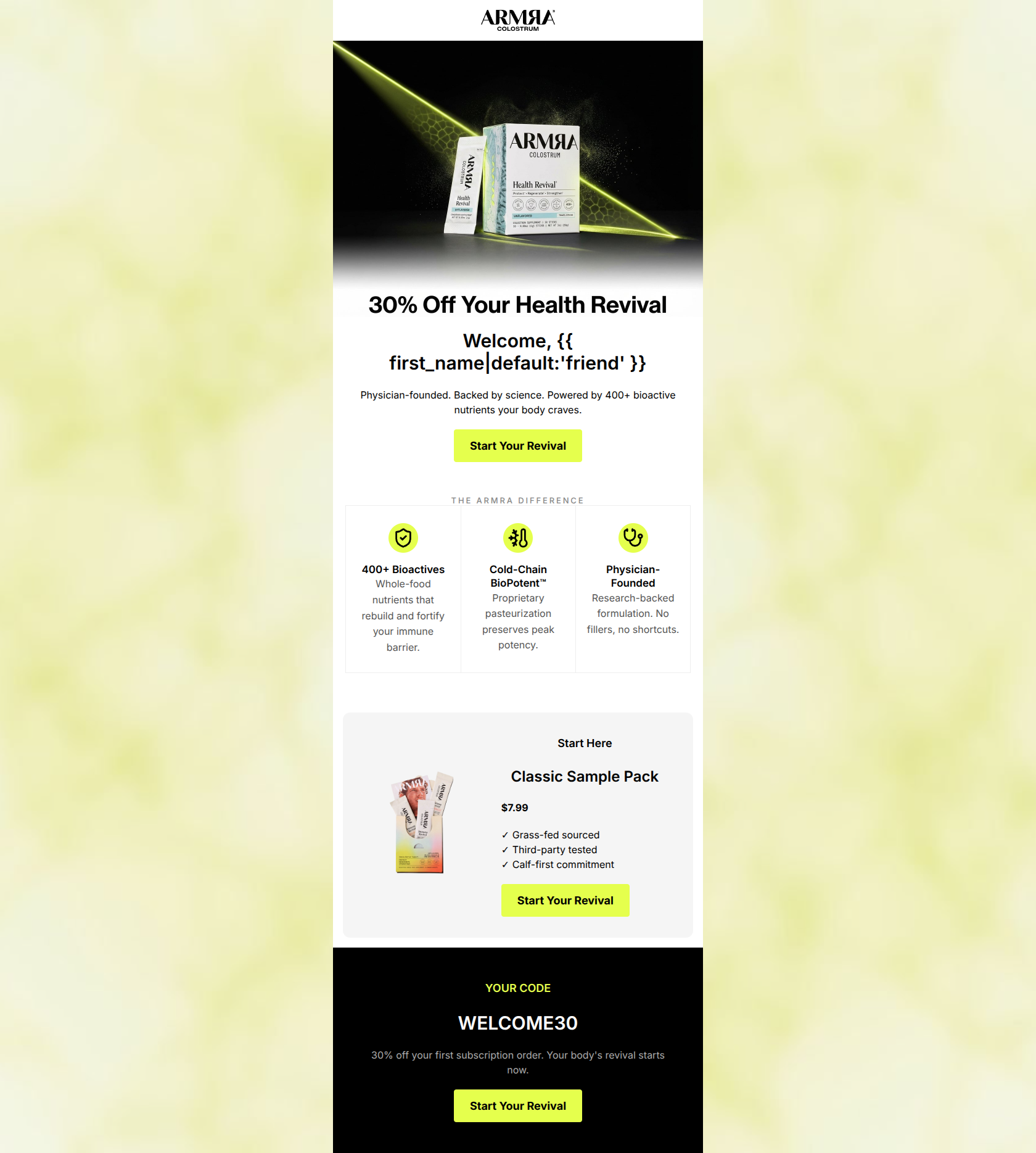 Email design: Your body's revival starts now.