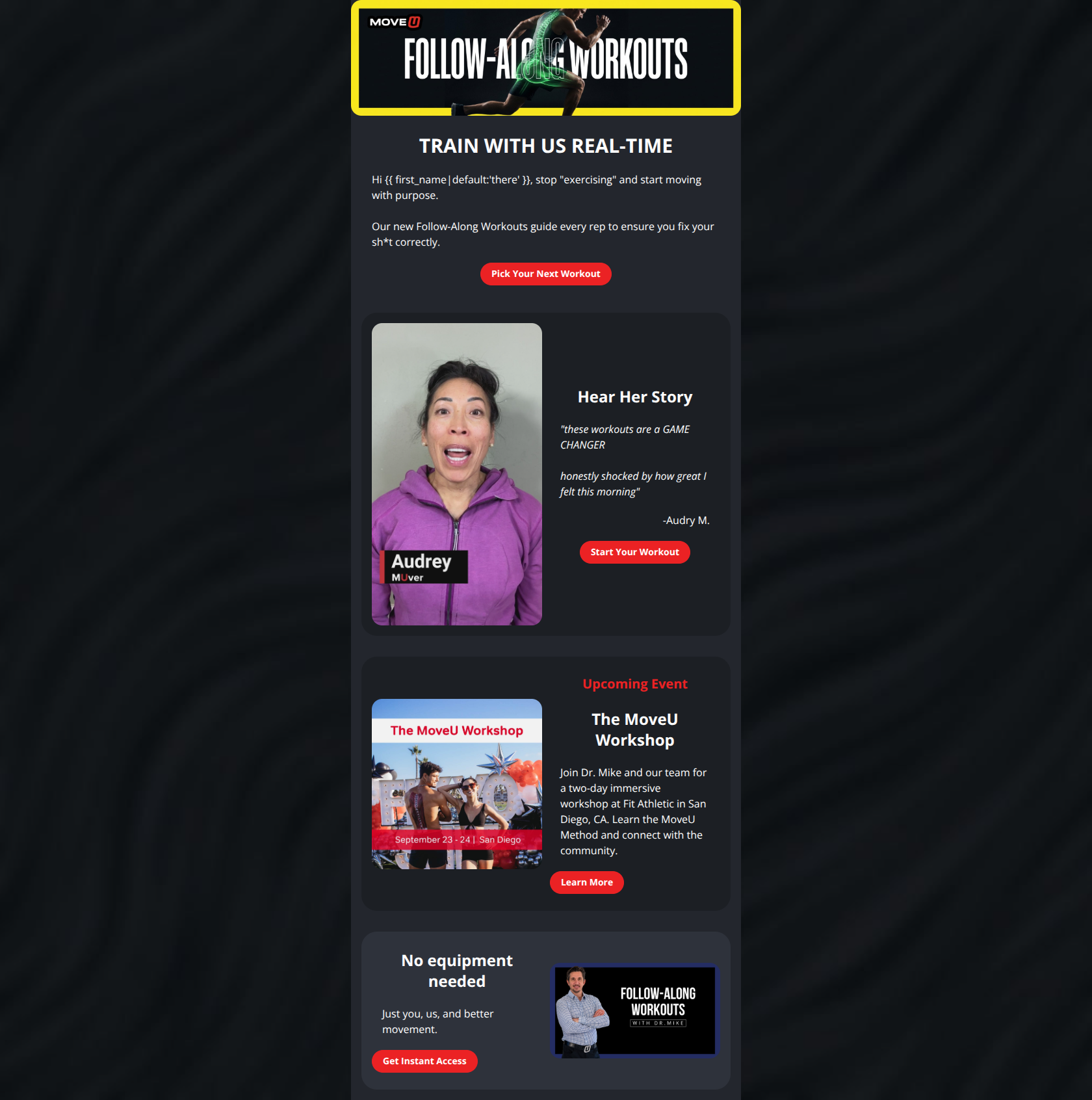 Email design: New: Follow-Along Workouts are here 🚨