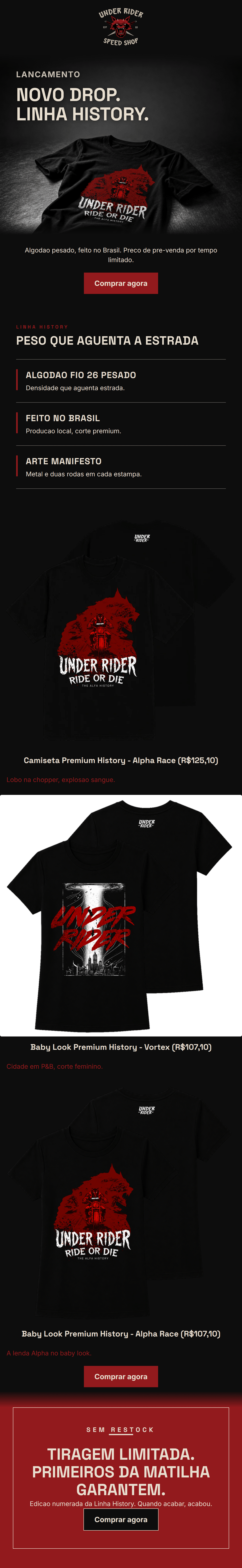 Email design: Novo drop: Linha History chegou.