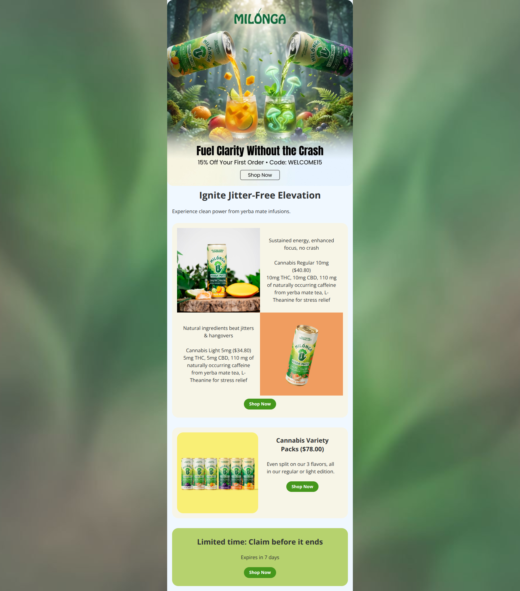 Email design: 15% Off: Natural Energy Awaits